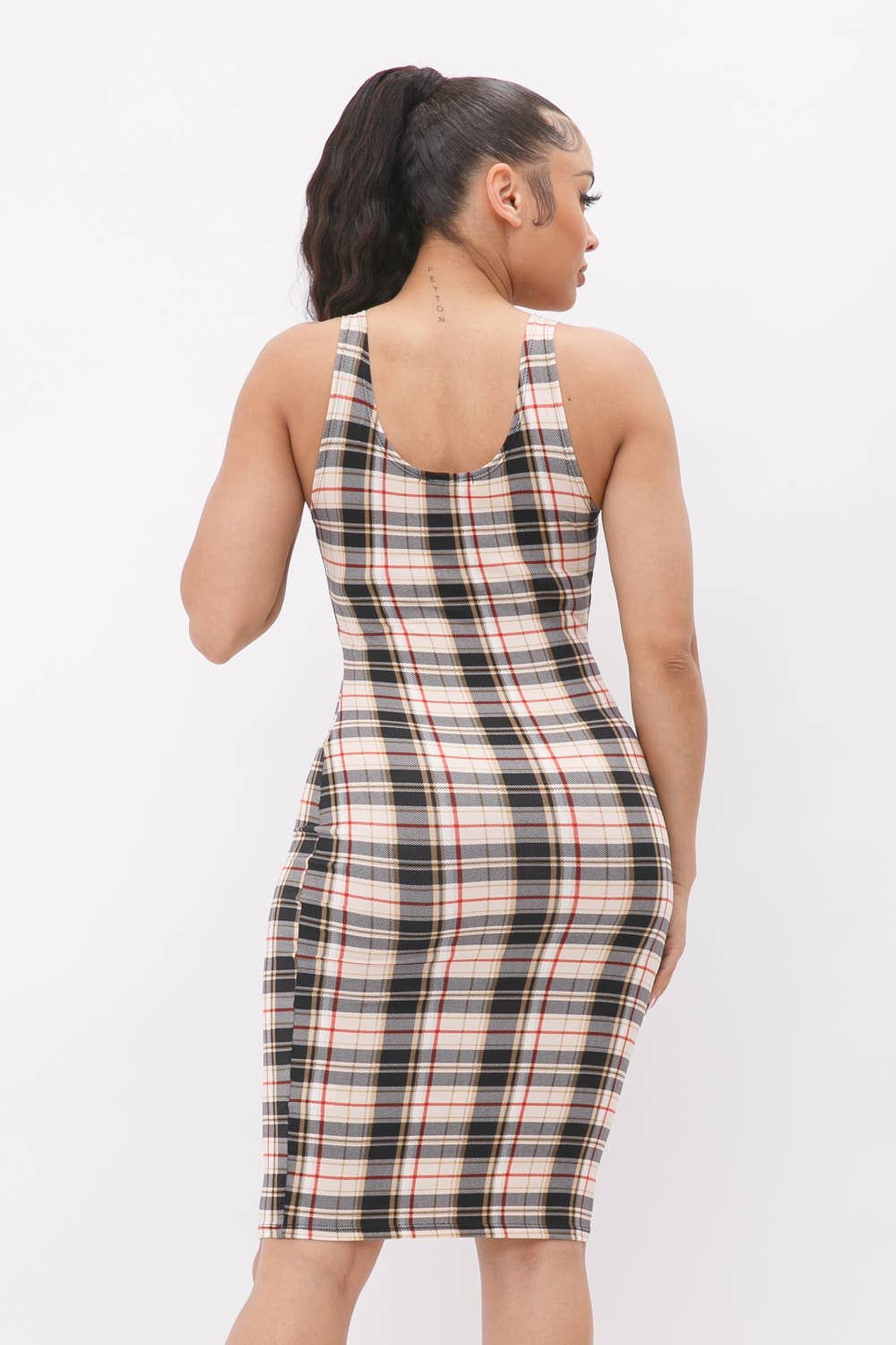 Plaid Print Tank Midi Dress