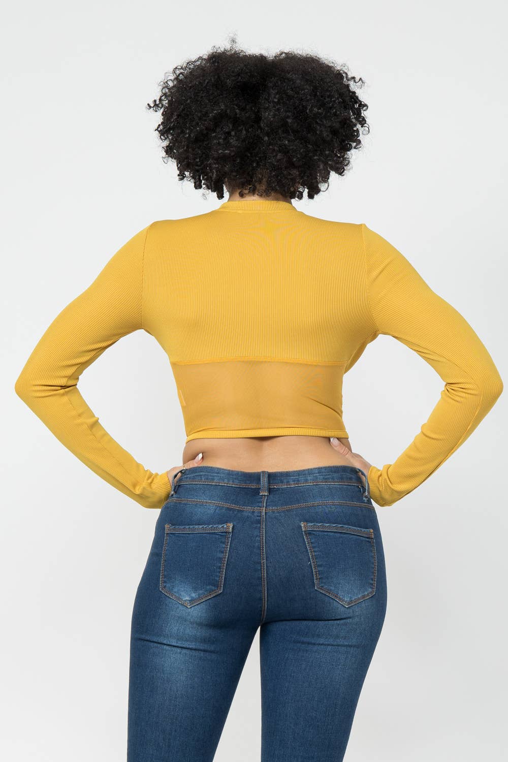 Corset Style Long Sleeve Round Neck Crop Top
