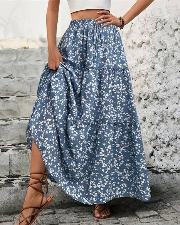 Floral Panels Maxi A-Line Skirt