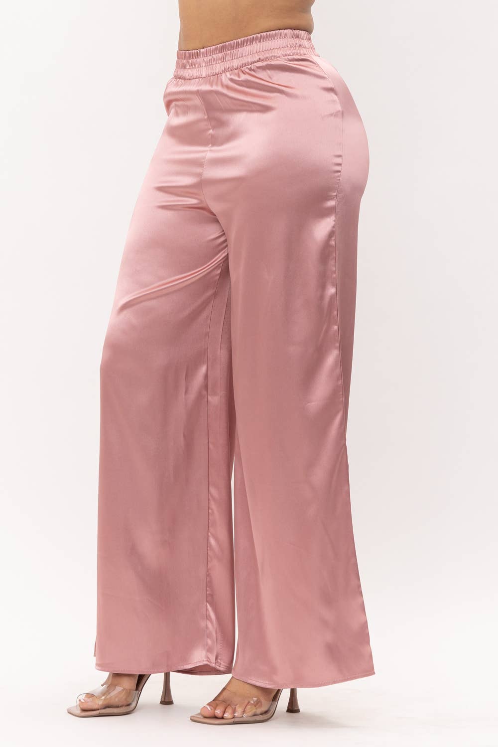 Satin Solid High Waisted Wide Leg Pants