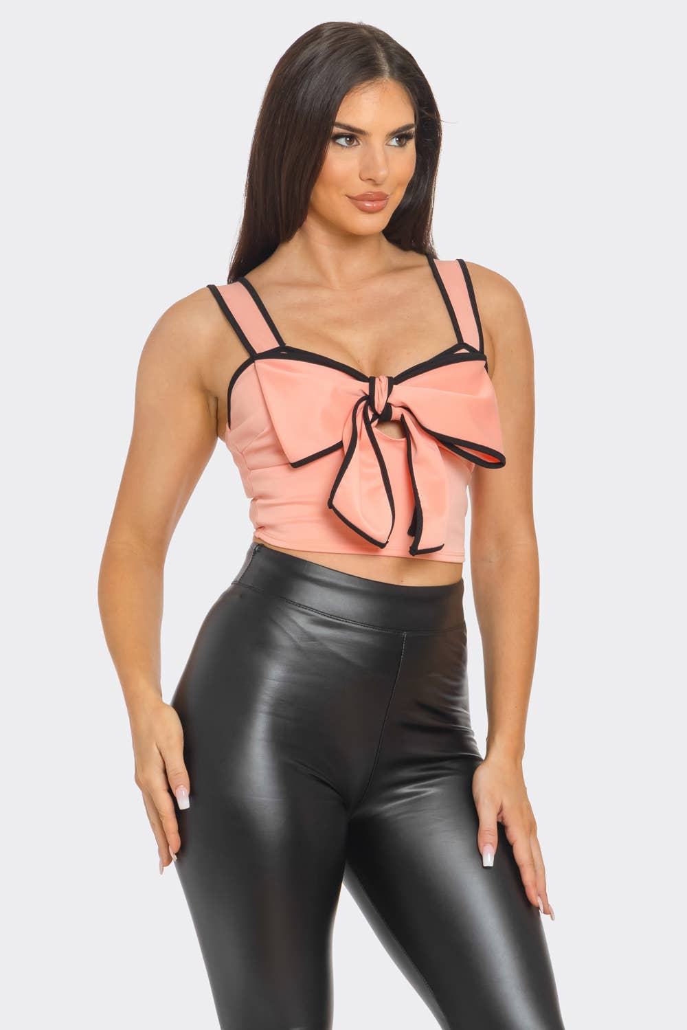 Front Oversized Bow Cut Out Detail Crop Top