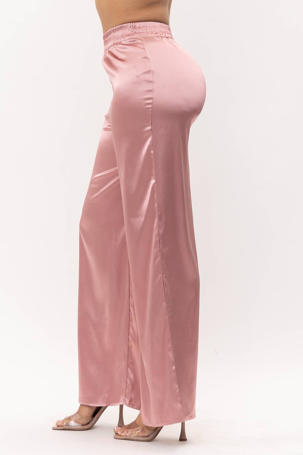 Satin Solid High Waisted Wide Leg Pants