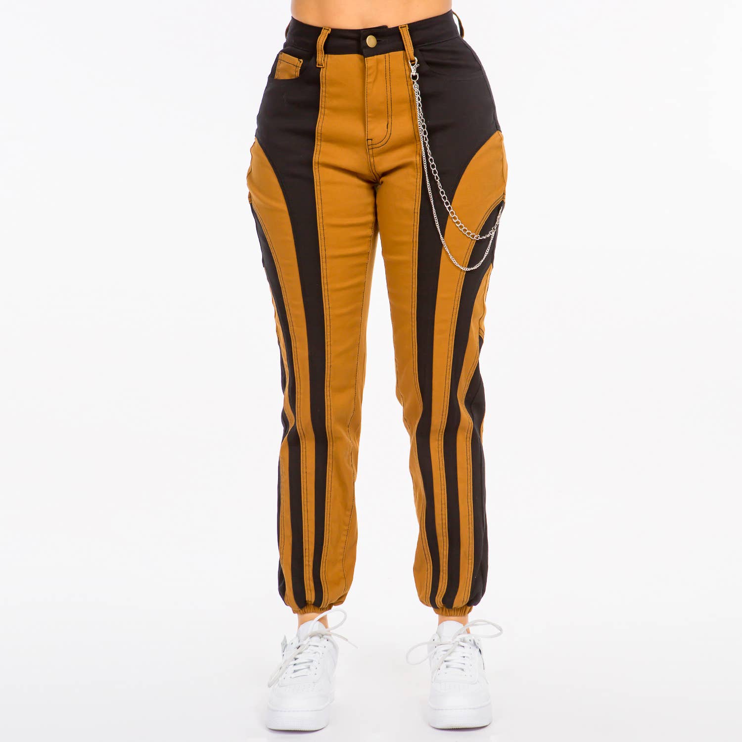 HIGH WAIST COLOR PATCH JOGGER PANTS-RJJ20630