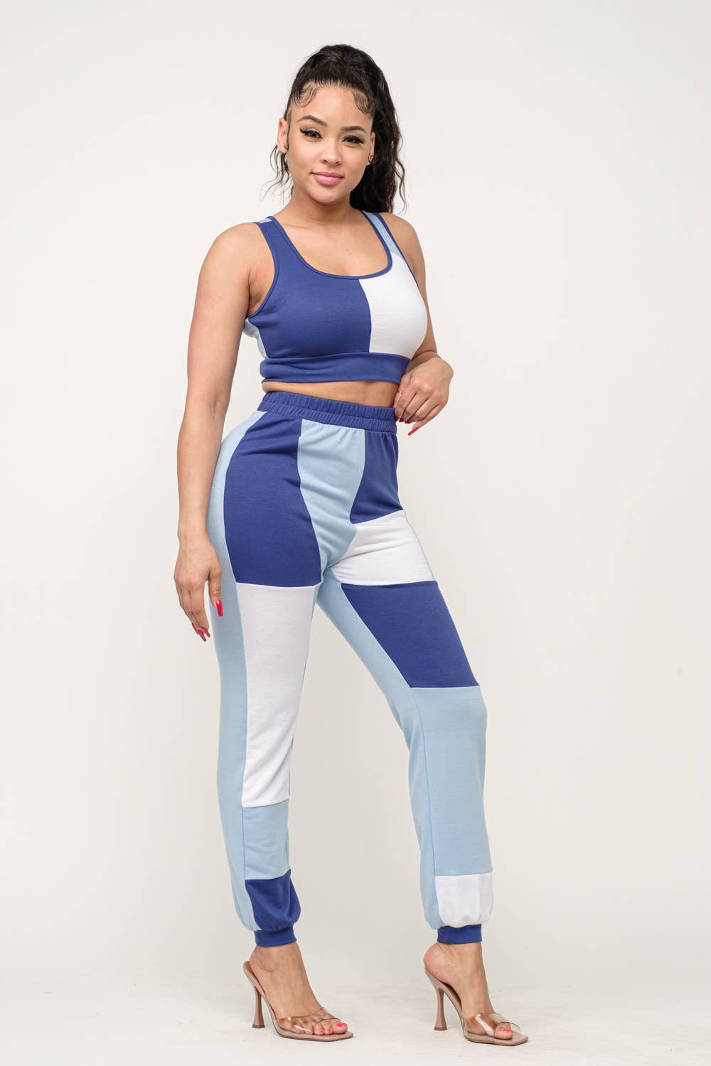 Color Block Tank Top And Waistband Pants Set
