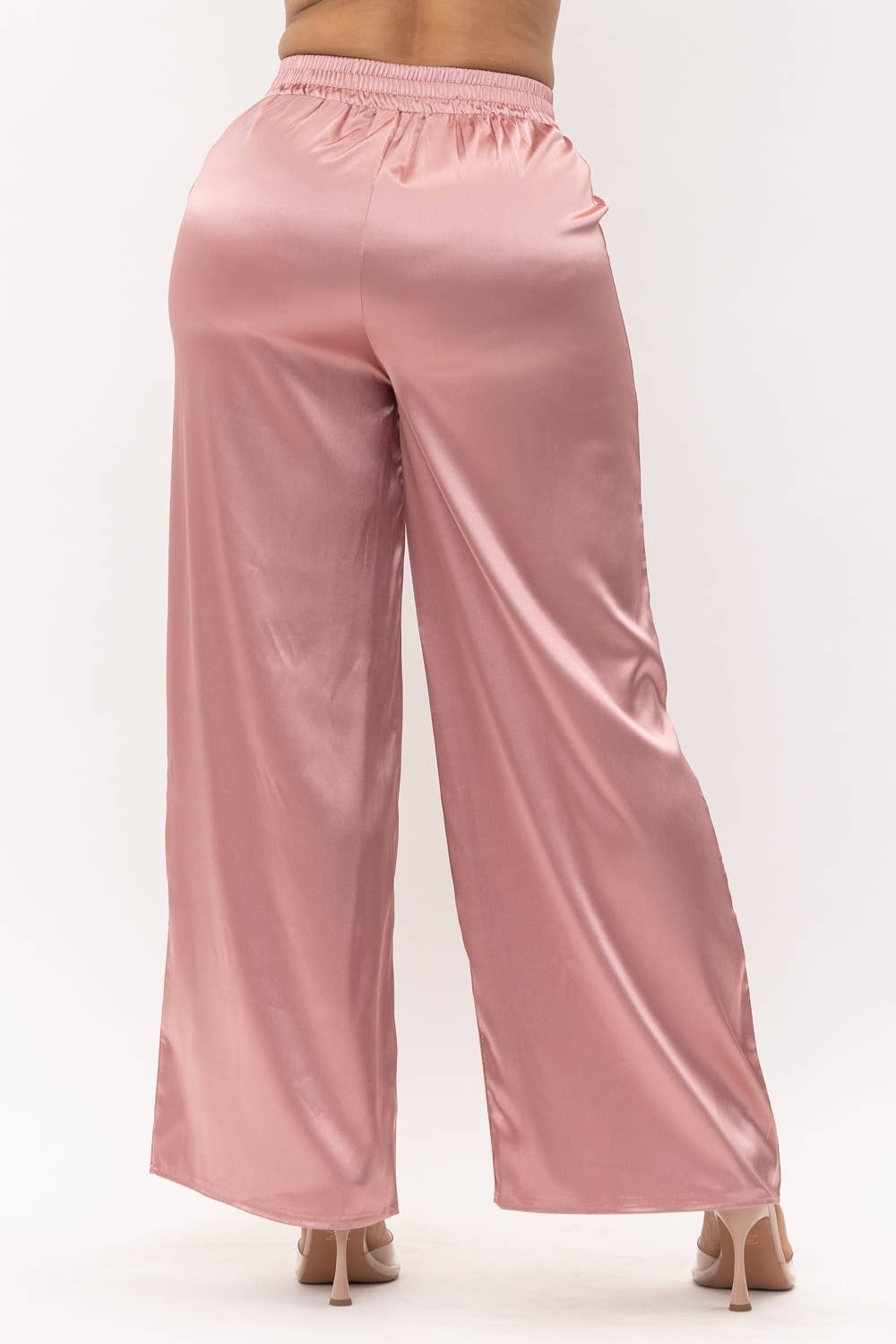 Satin Solid High Waisted Wide Leg Pants