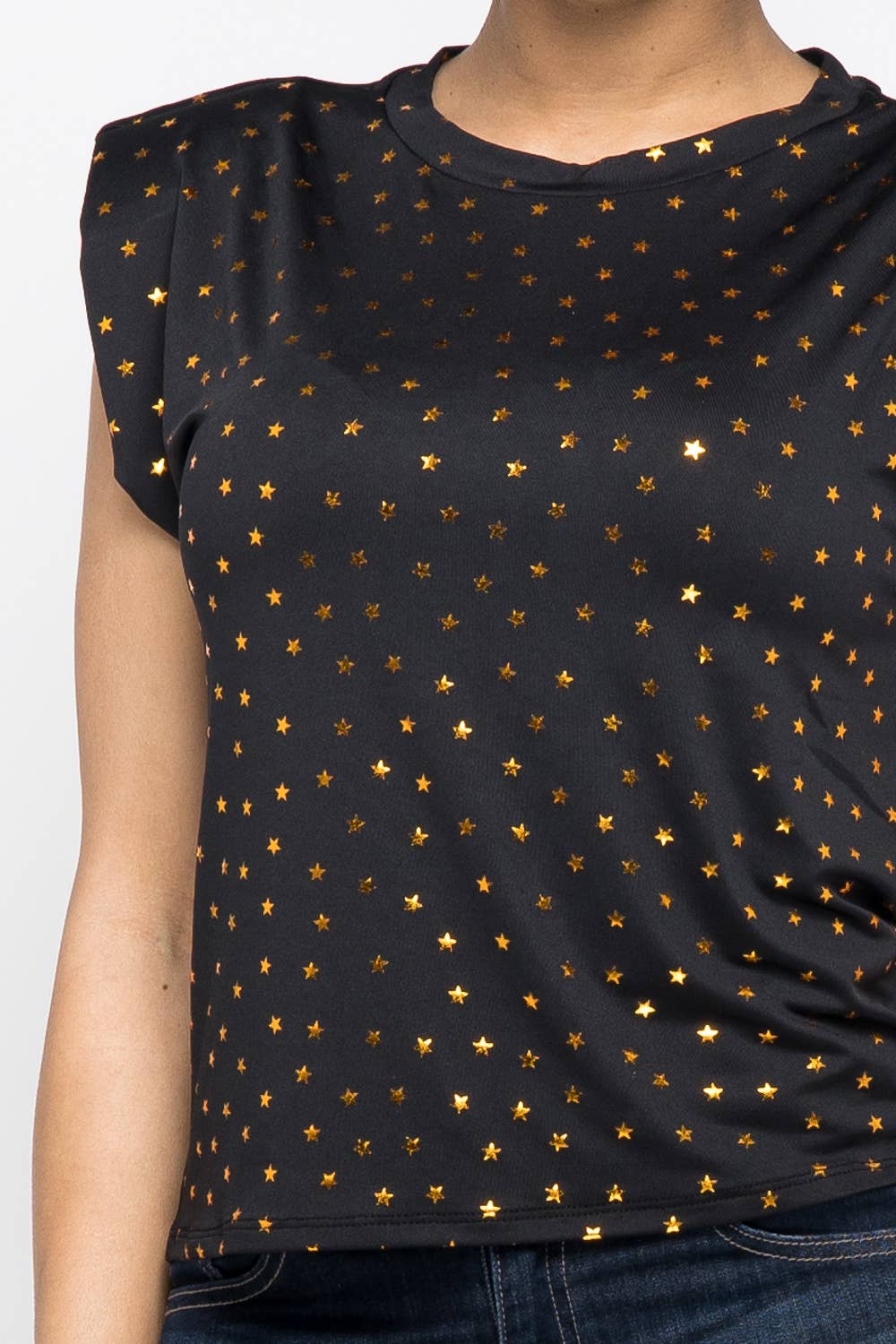 Dty Foil Star Print Shoulder Pad Trim Top