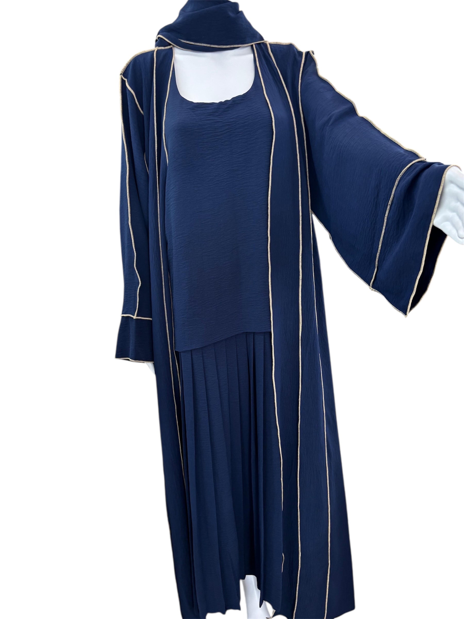 navy blue layered abaya with matching scarf