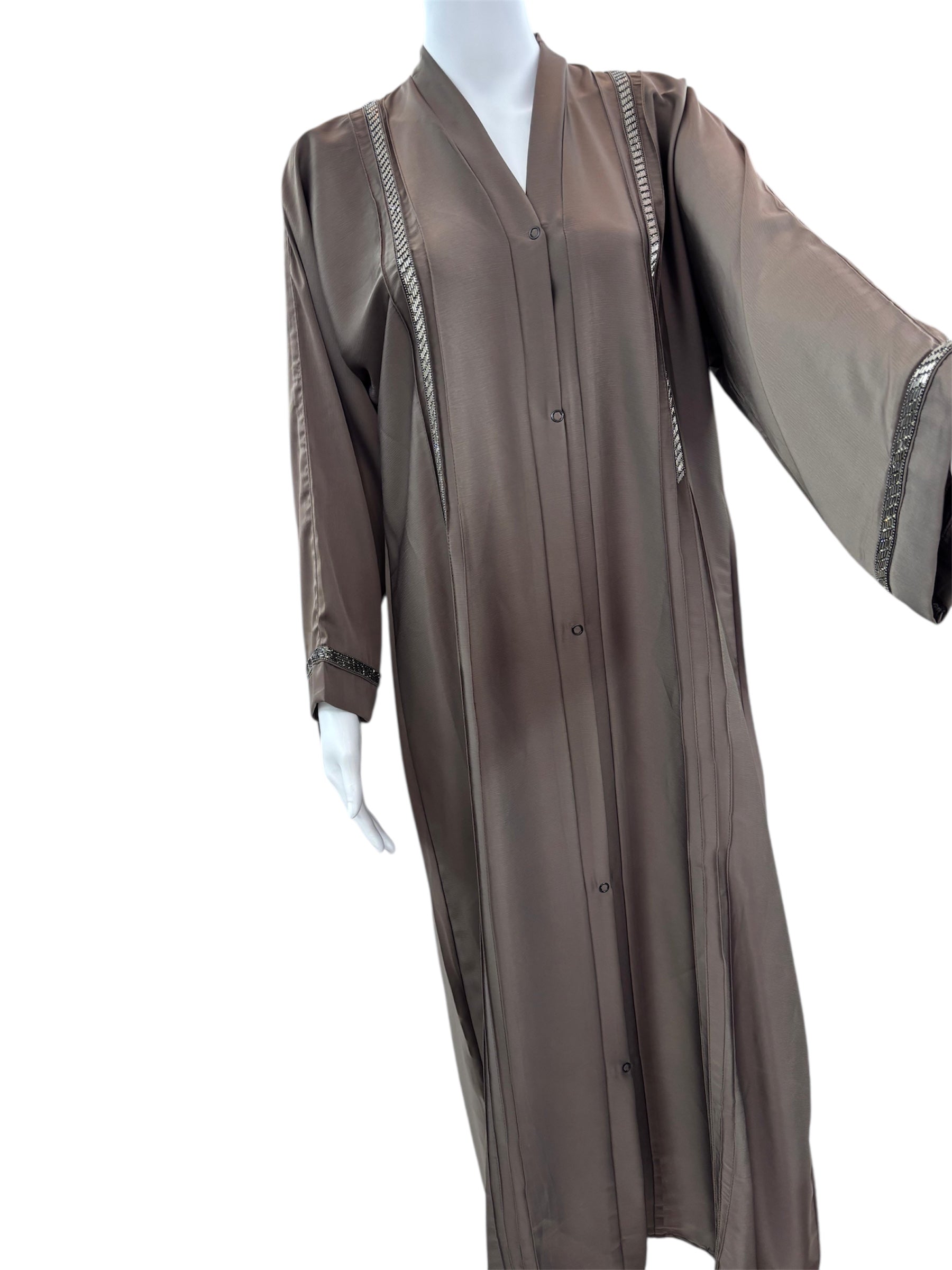 brown abaya with stone work on front and sleeve