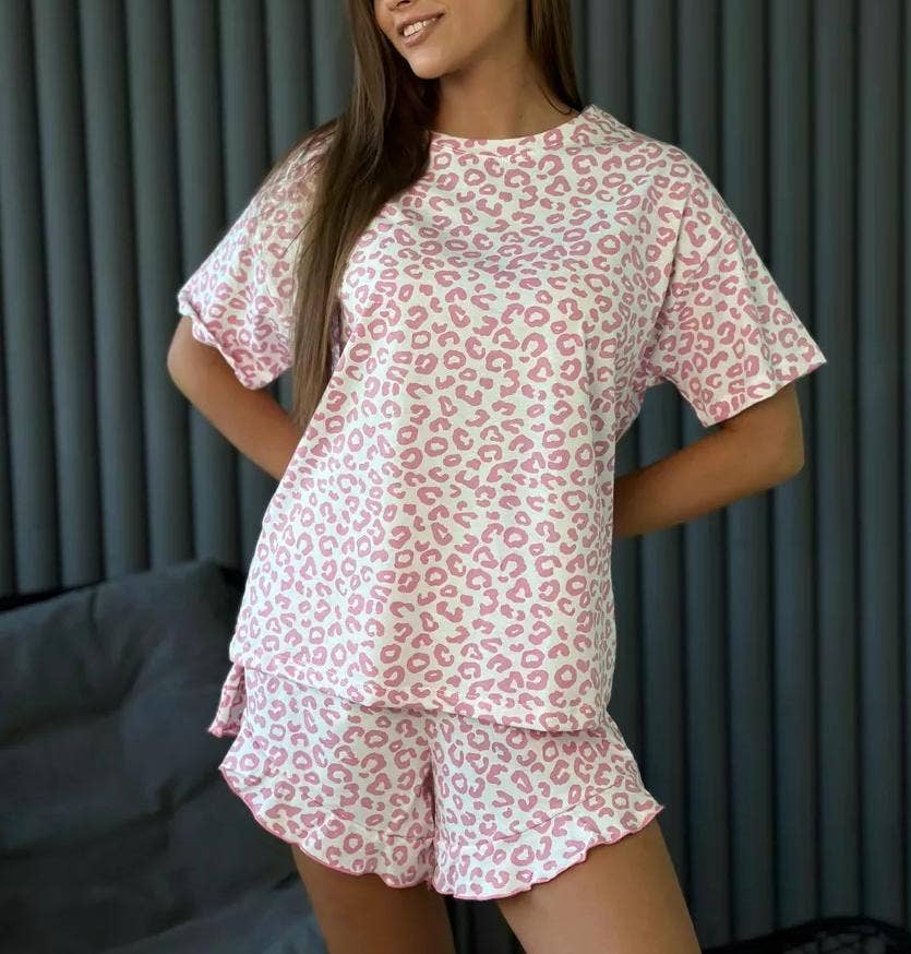 Leopard shorts pajamas 2pcs loungewear set