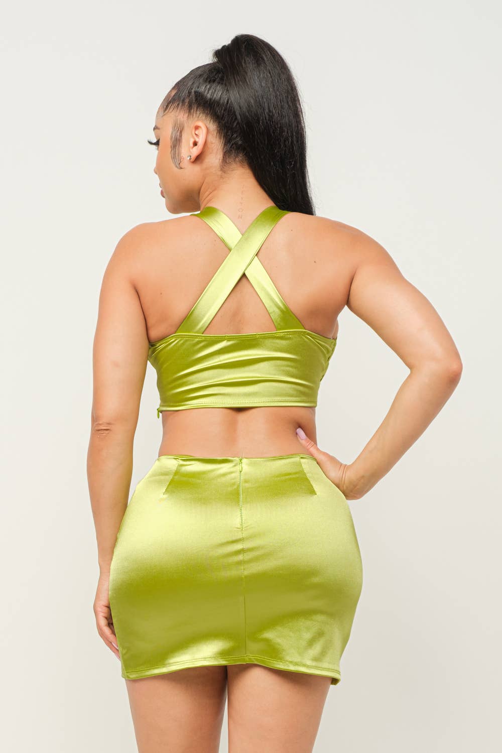 Open Front Wire Detail Top And Skirt Set