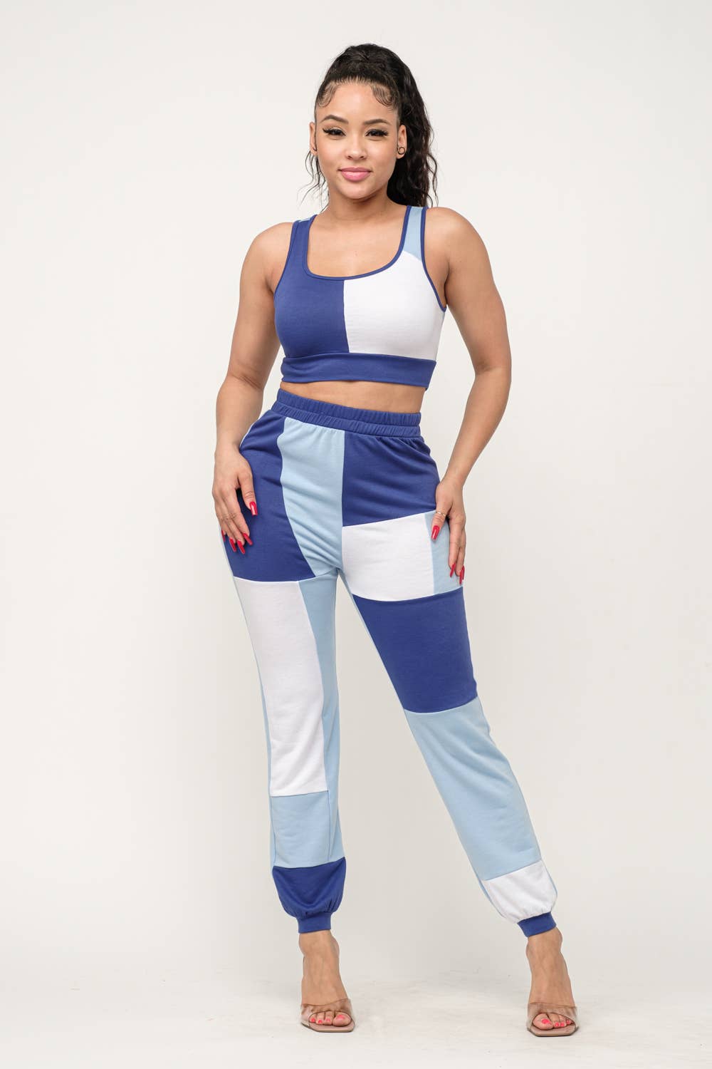 Color Block Tank Top And Waistband Pants Set