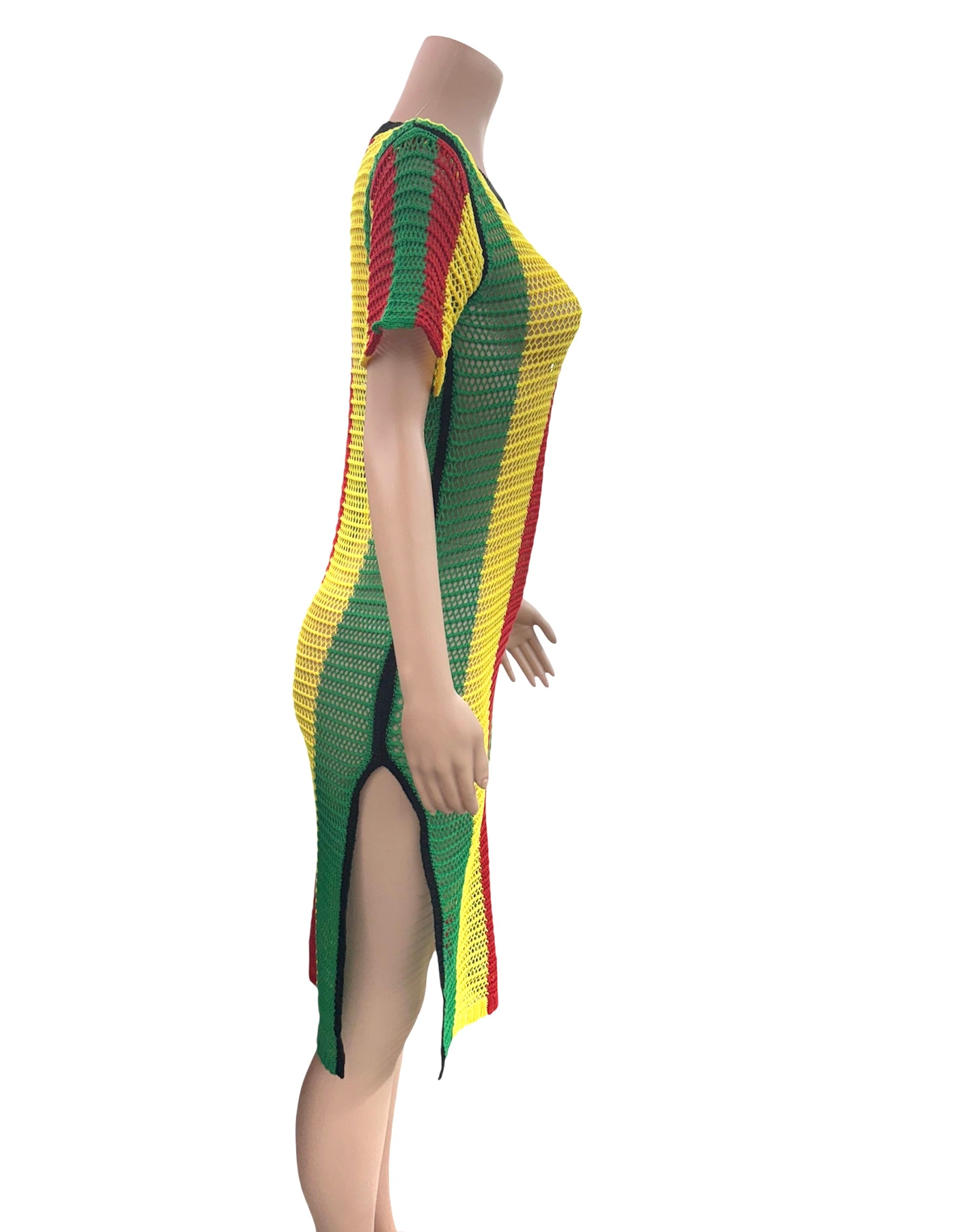 beach mesh dress cover up stripes  side slit one sizes fits all