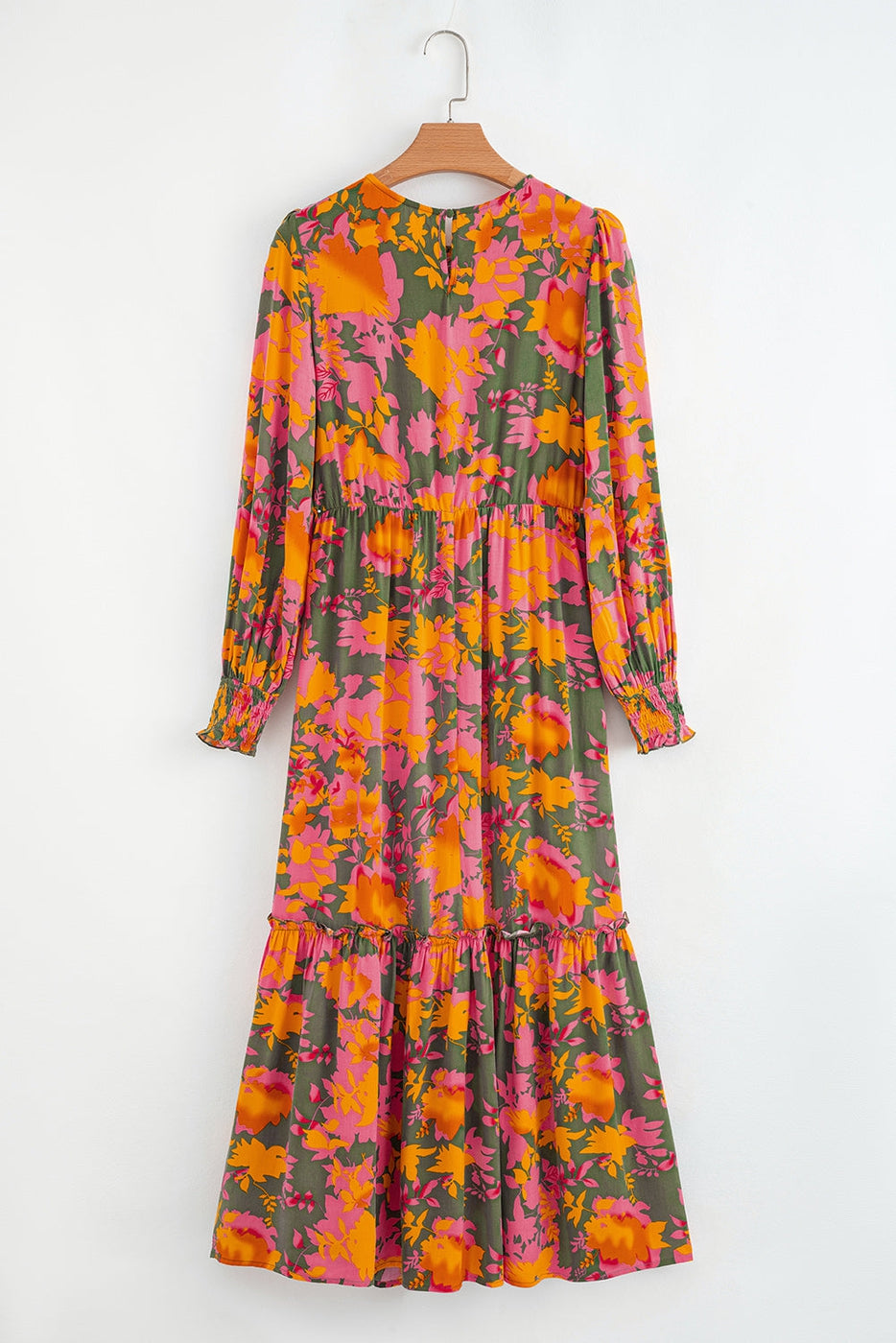 Floral Puff Sleeve Smocked Bodice Ruffle Maxi Dres