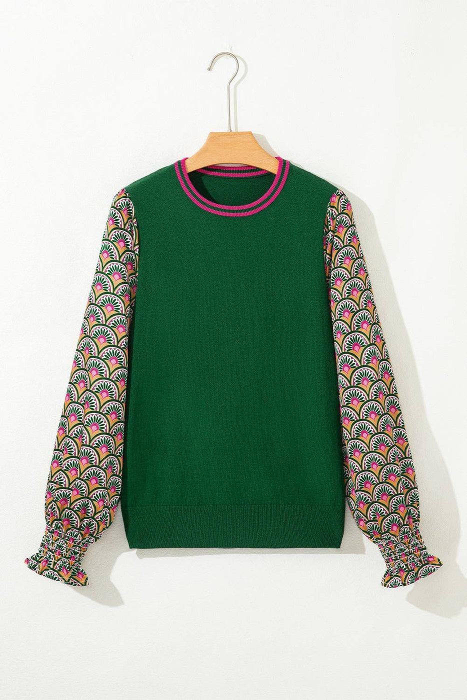 Floral Patchwork Puff Sleeve Sweater