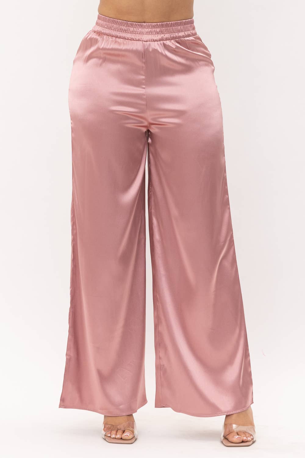 Satin Solid High Waisted Wide Leg Pants