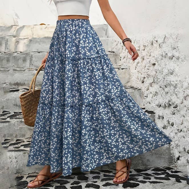 Floral Panels Maxi A-Line Skirt