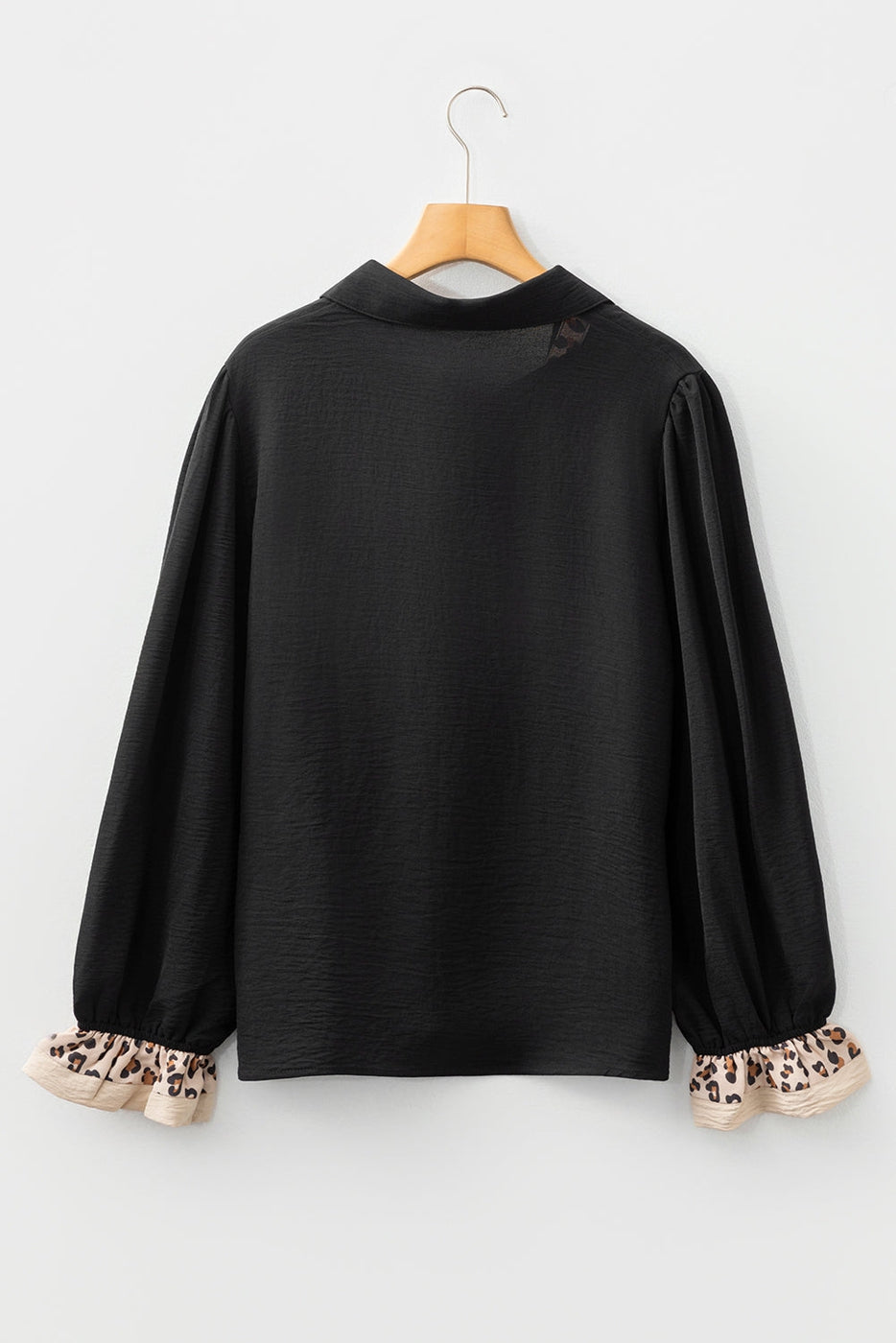 Leopard Patchwork Ruffle Long Sleeve Collar Blouse