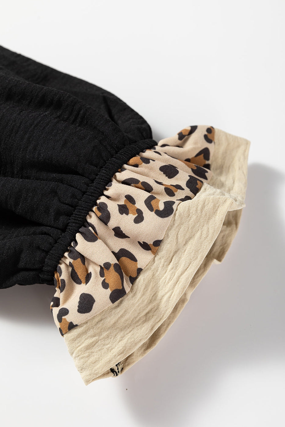 Leopard Patchwork Ruffle Long Sleeve Collar Blouse