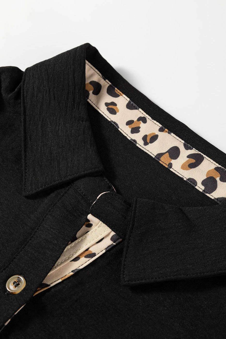 Leopard Patchwork Ruffle Long Sleeve Collar Blouse