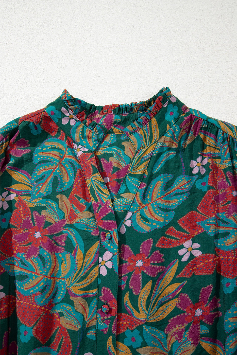 Floral V-Neck Puff Sleeve Ruffle Shirt Dress