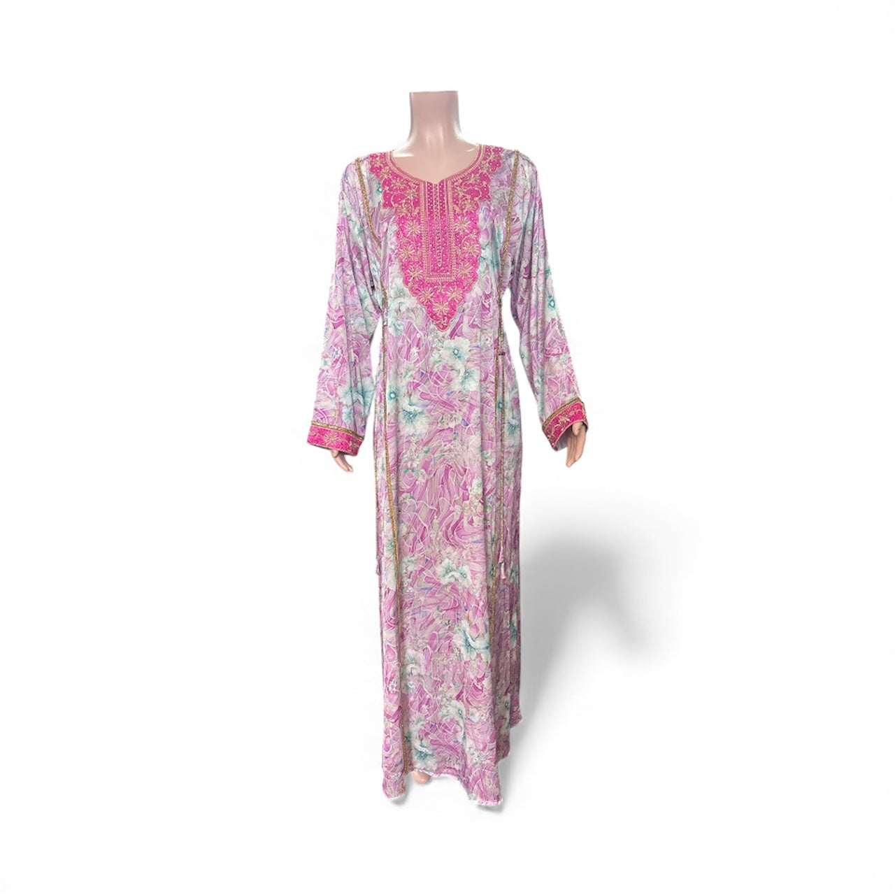 Pink silk smooth mukhawar with side strings