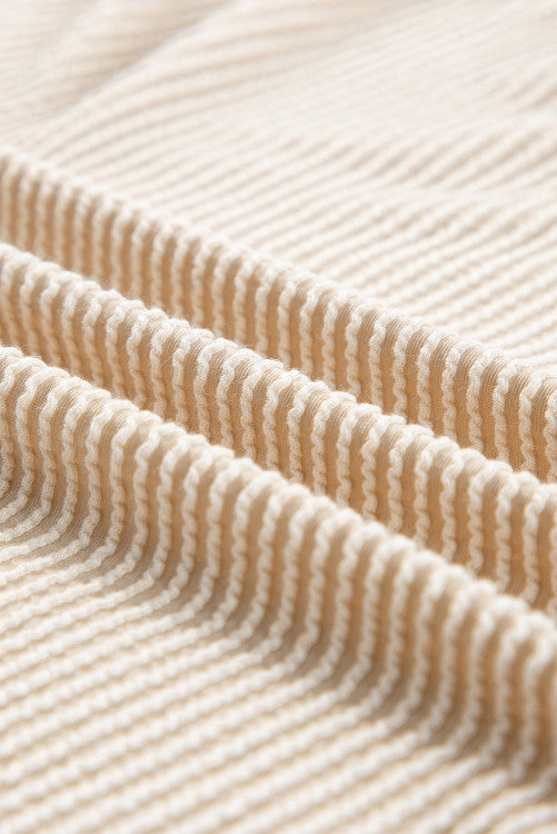 Parchment Corded Long Sleeve Top and High Waist Shorts Set