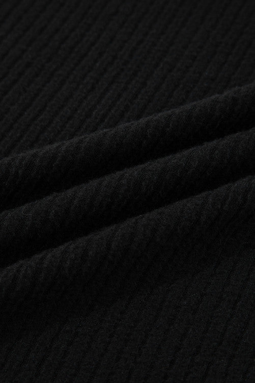 Black Ribbed Zip Neck Drop Shoulder Pullover Bodycon Skirt Set