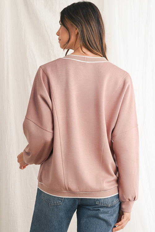 Pink Side Pockets V Neck Button Down Preppy Sweatshirt Cardigan