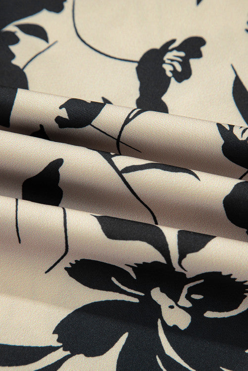 Khaki Floral Smocked Frill Waist Wide Leg Pants