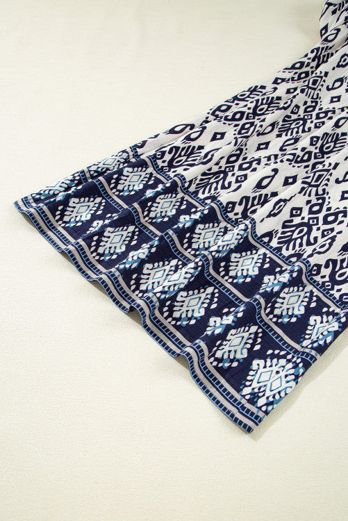 Blue Ethnic Print High Waist Wide Leg Loose Pants