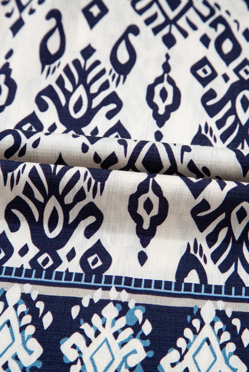 Blue Ethnic Print High Waist Wide Leg Loose Pants