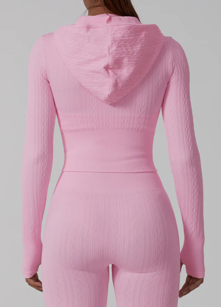 CHAIN TEXTURE SEAMLESS HOODIE ZIP UP OUTFIT SET