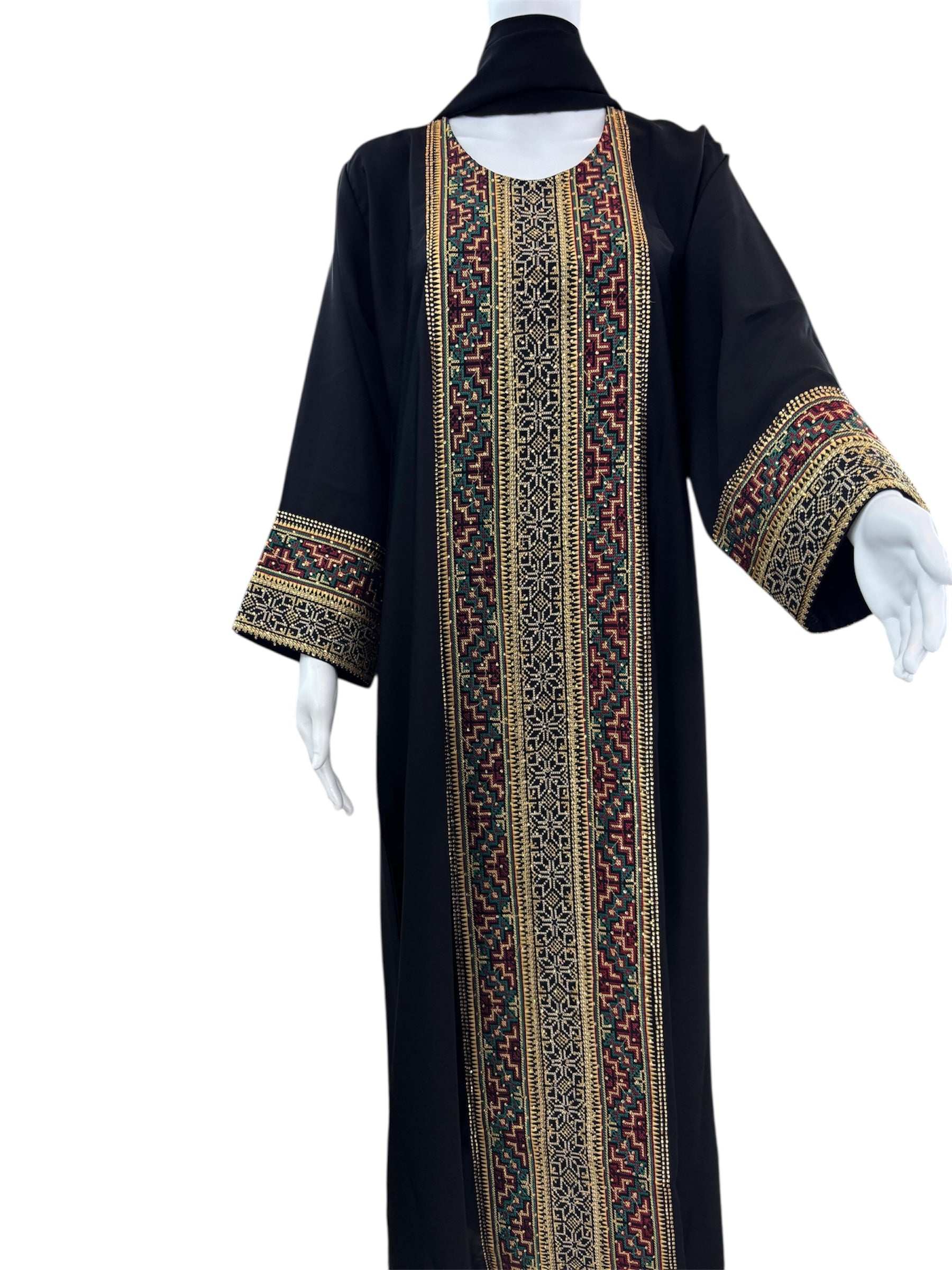 black abaya with traditional embroidery