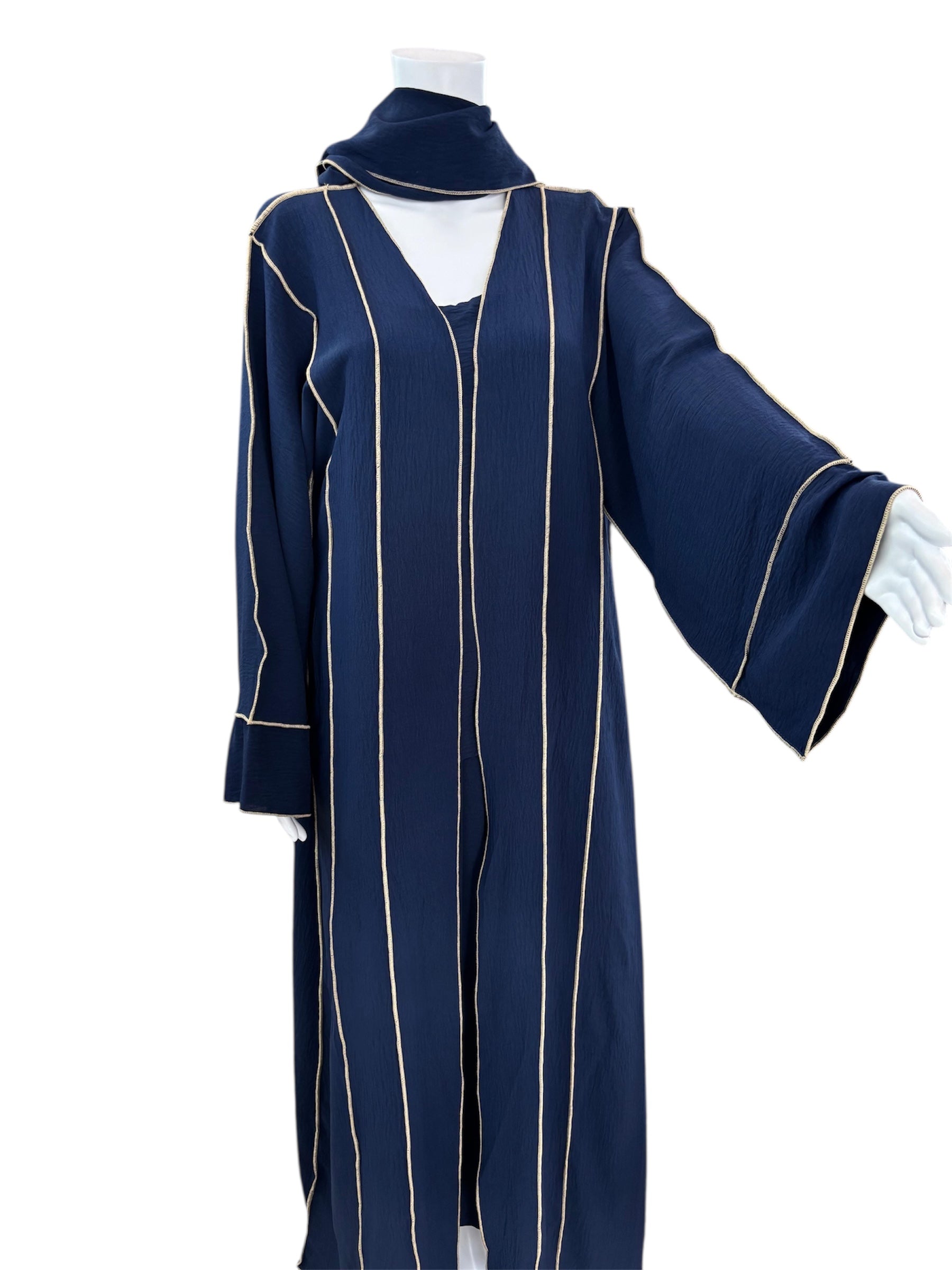 navy blue layered abaya with matching scarf