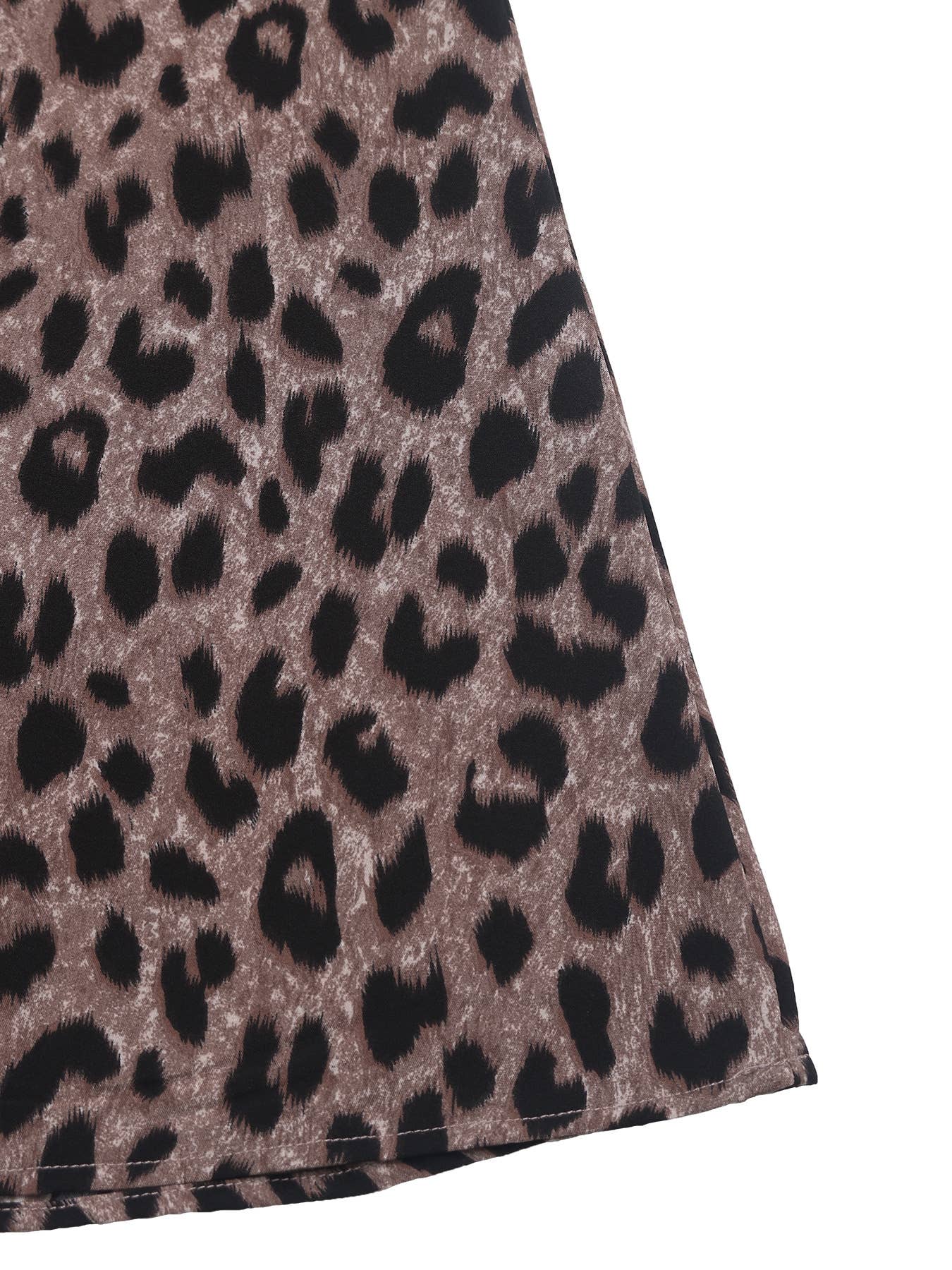 High-Waisted V-Neck Leopard Print Long-Sleeved Dress