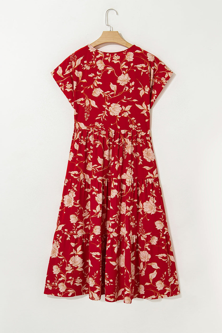 Floral Buttoned V-Neck Summer Midi Dress