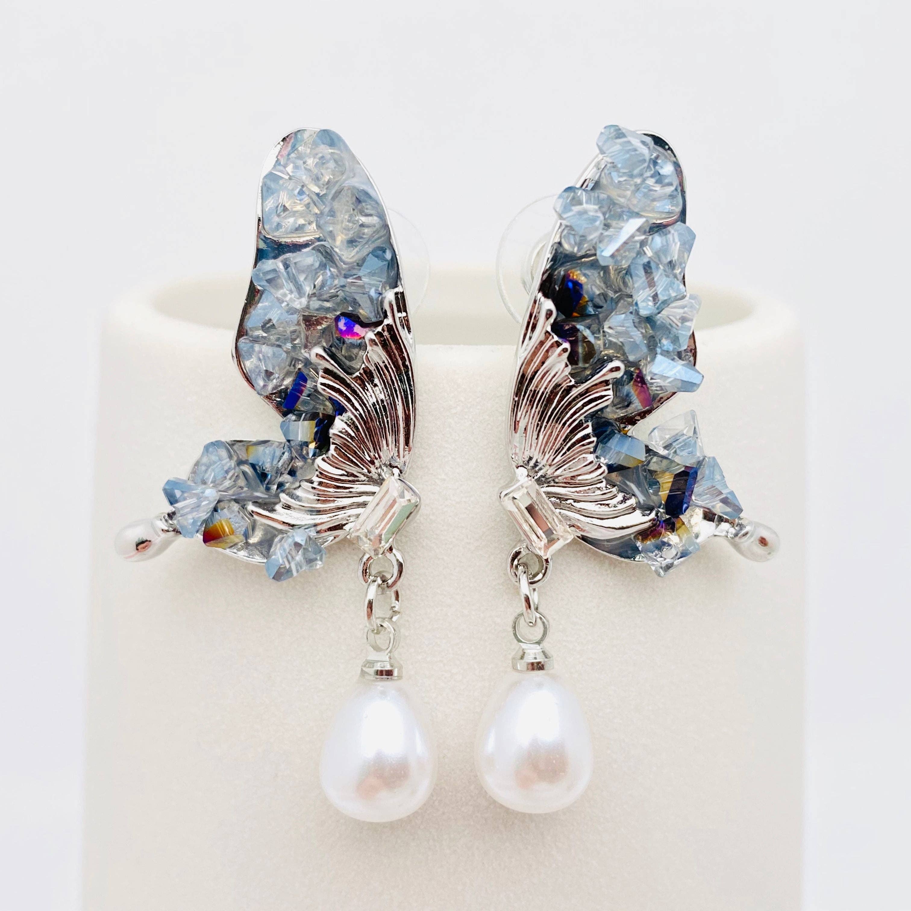 Pearl Pendant Crystal Wings Butterfly Earrings