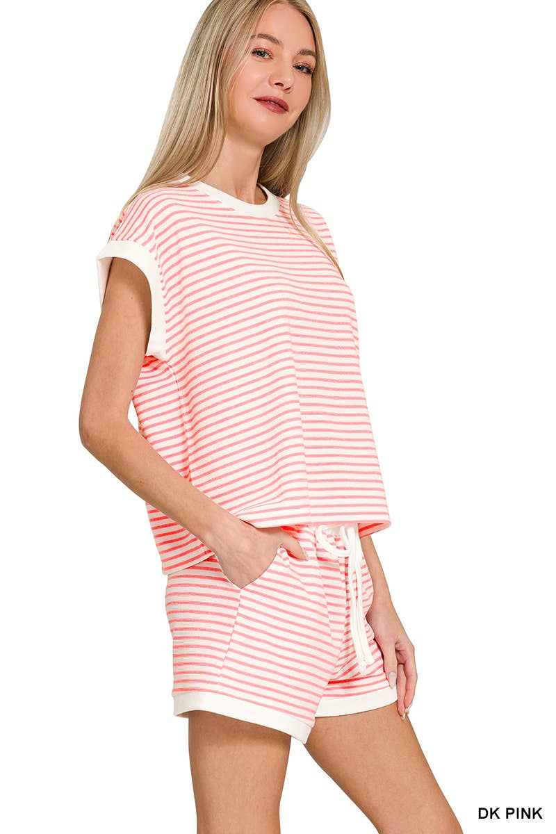 Stripe Contrast Trim Top & Shorts Set