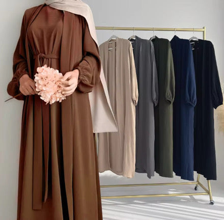 Abaya two piece set solid color maxi dress