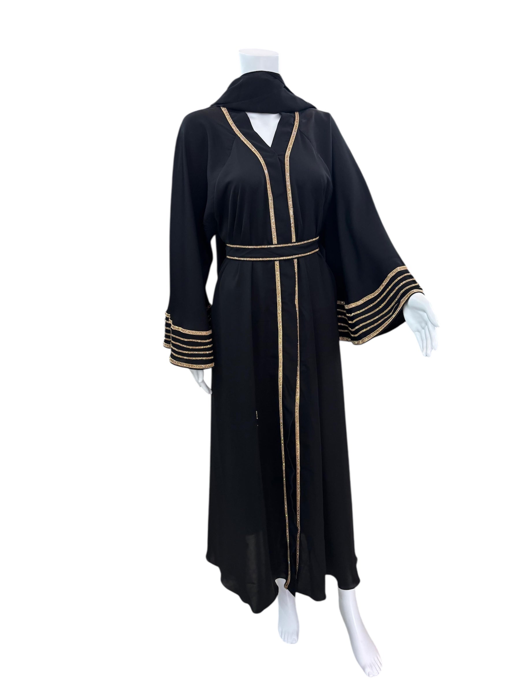 umbrella style dubai Abaya with Gold Accents